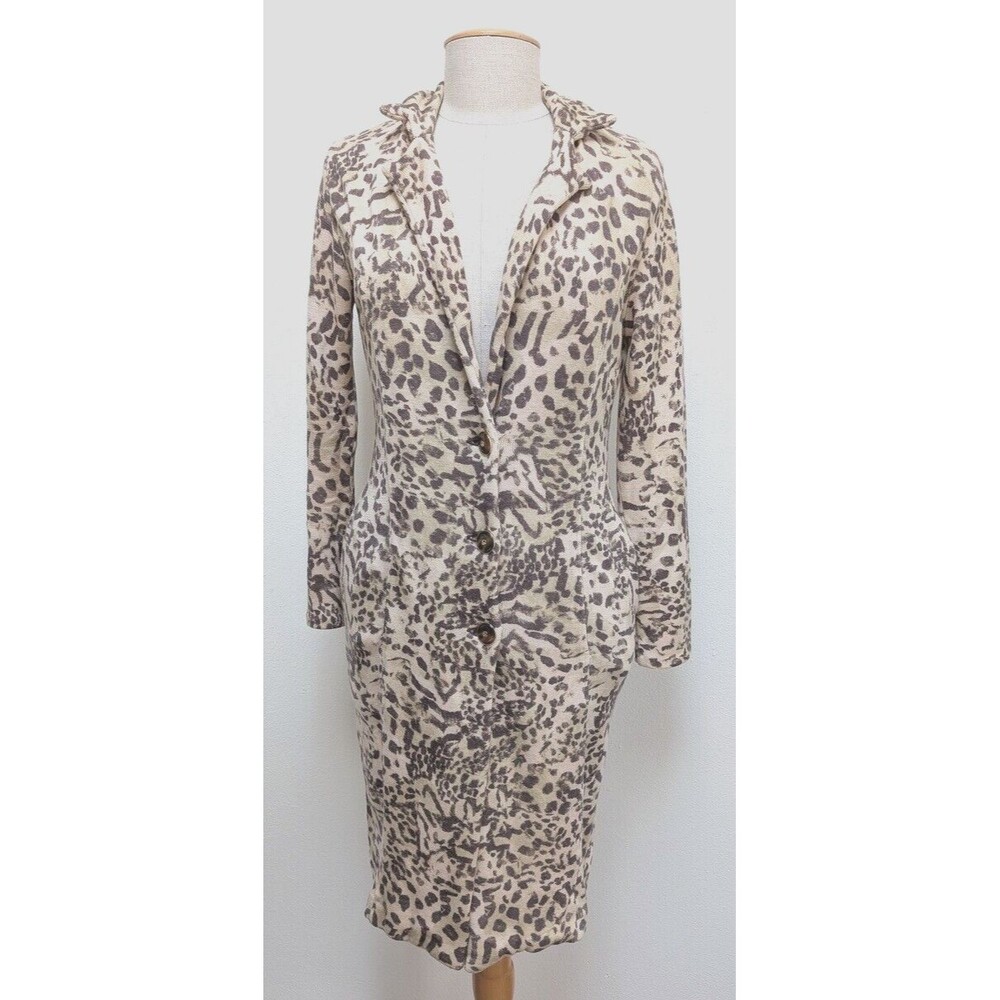 St John Marie Gray Dress Wool Blend Leopard Cheetah print Sz 2 Long Sleeve